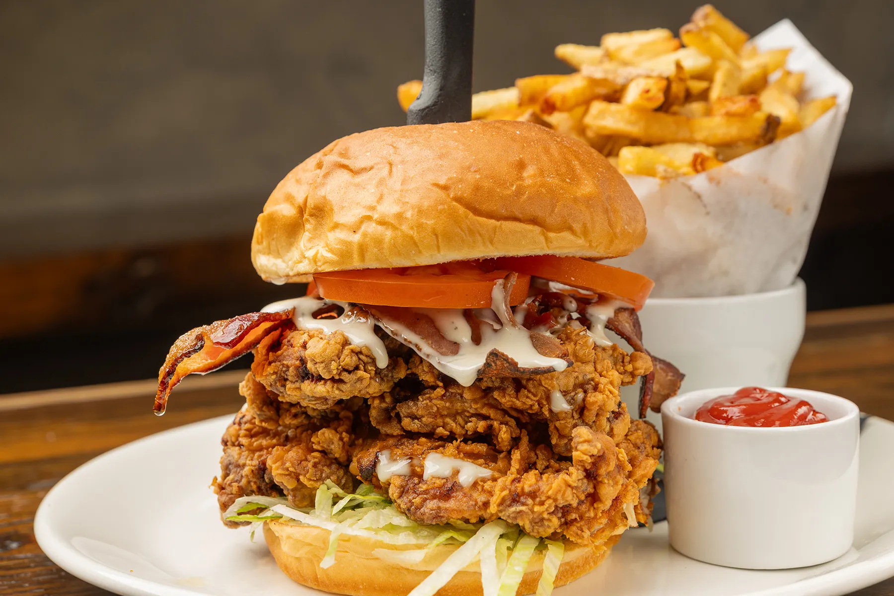 chicken burger with fries