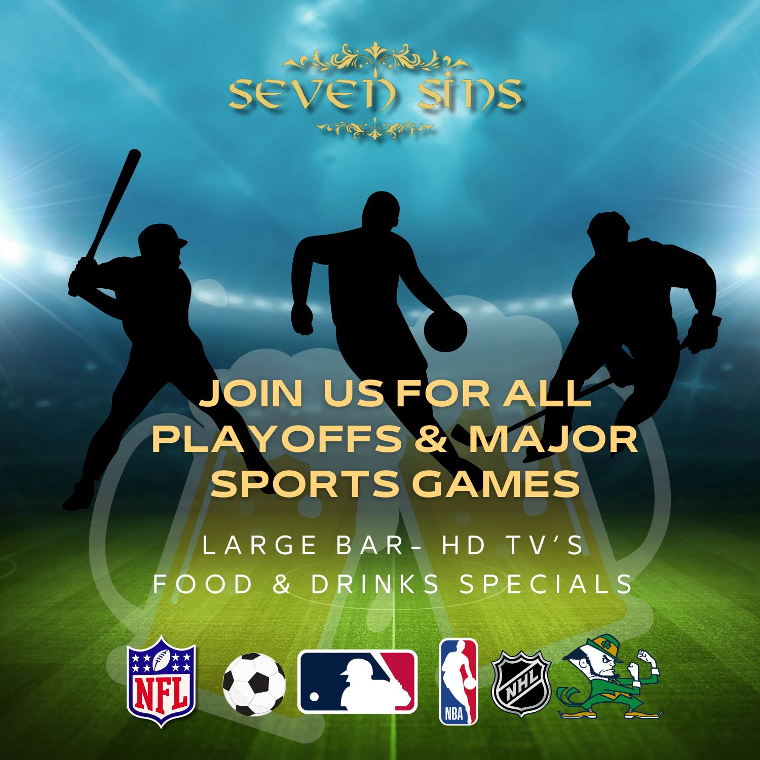 Join us for all Playoffs &  Major Sports GamesLarge Bar - HD TV's